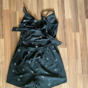 Black Butterfly tie back romper
